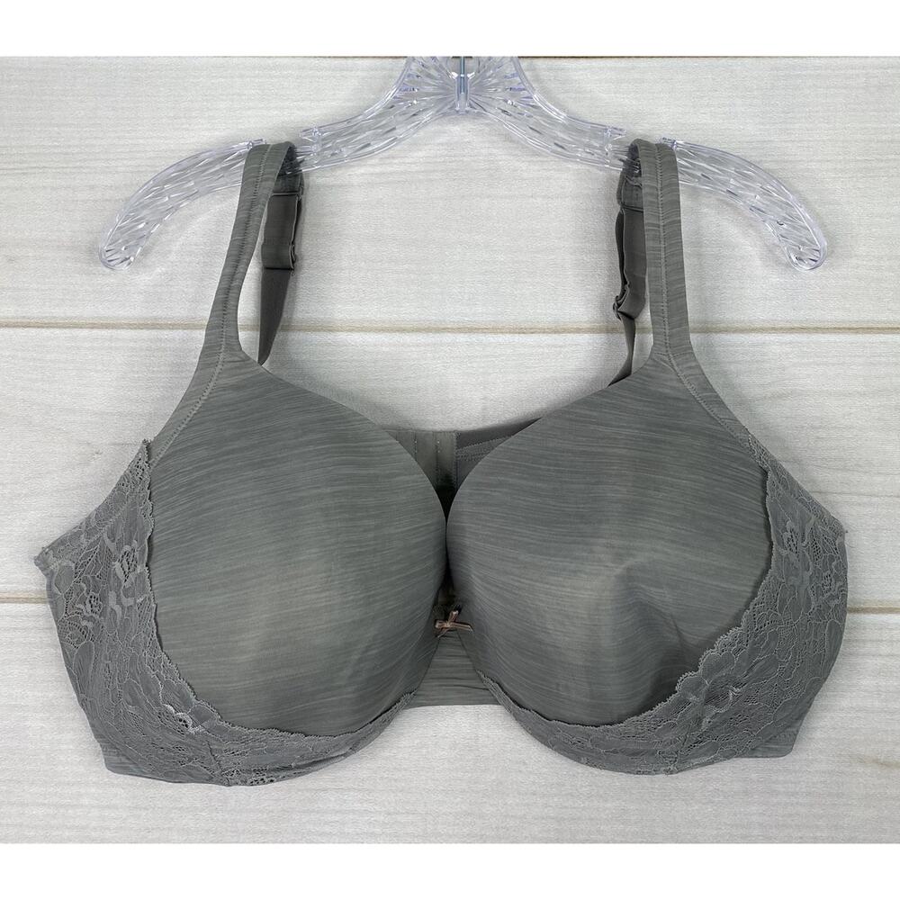 CACIQUE Lightly Lined Full-Coverage T-Shirt Bra 46DDD Gray Underwire Lace Full